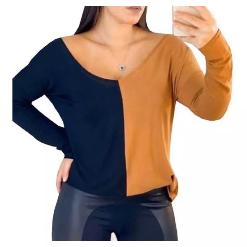 Blusa Manga Longa Bicolor