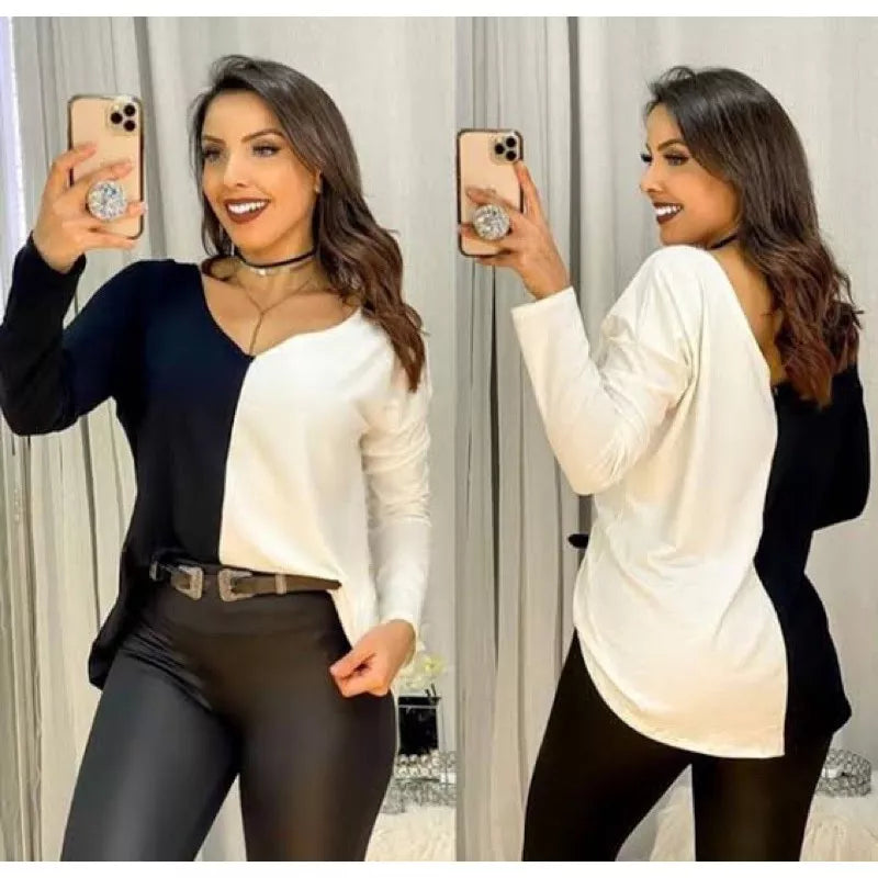 Blusa Manga Longa Bicolor