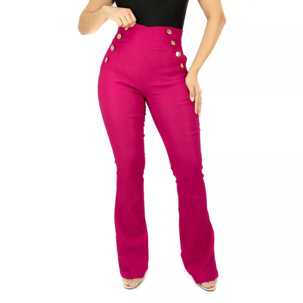 Calça Flare Feminina Botões Bengaline Inverno