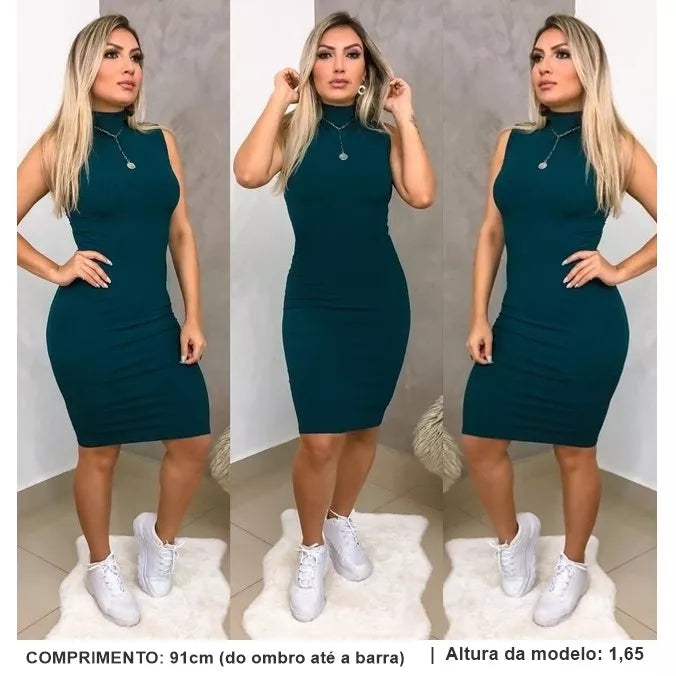 Vestido MIDI Gola Alta Regata Canelado