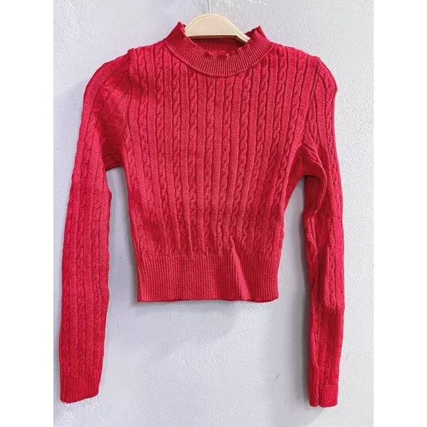 Blusa de Inverno Tricô Cropped Manga Longa