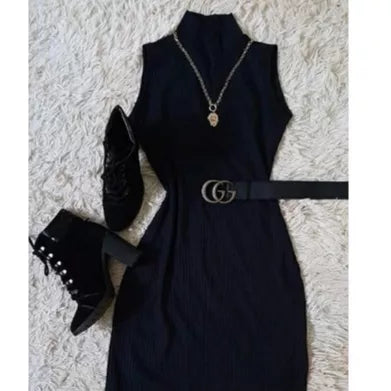 Vestido MIDI Gola Alta Regata Canelado
