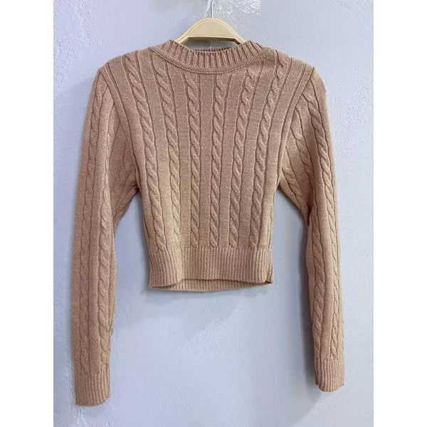 Blusa de Inverno Tricô Cropped Manga Longa