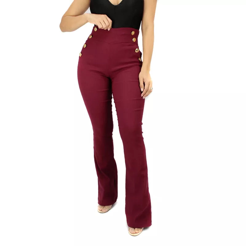 Calça Flare Feminina Botões Bengaline Inverno