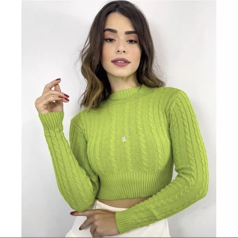 Blusa de Inverno Tricô Cropped Manga Longa