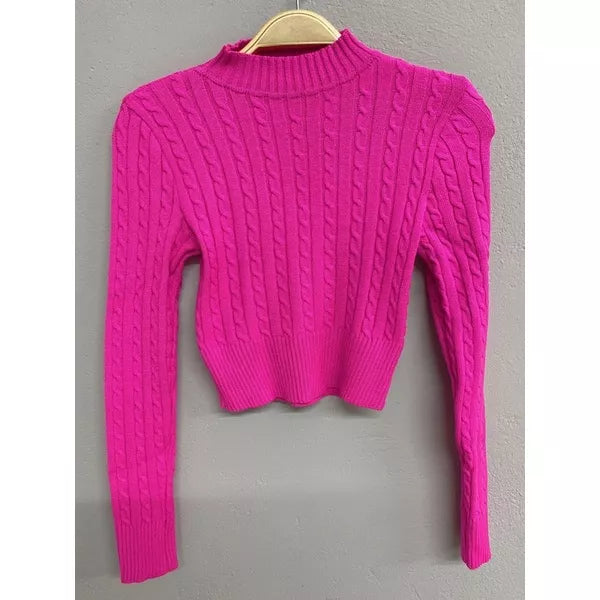 Blusa de Inverno Tricô Cropped Manga Longa