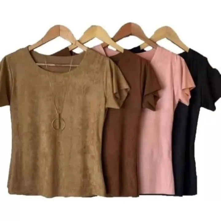 Blusa Suede T-shirt Manga Curta