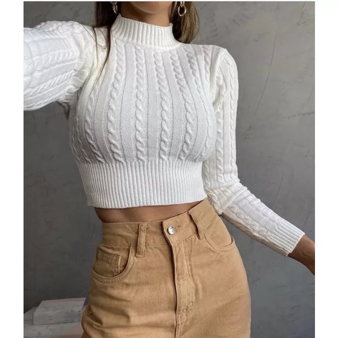 Blusa de Inverno Tricô Cropped Manga Longa