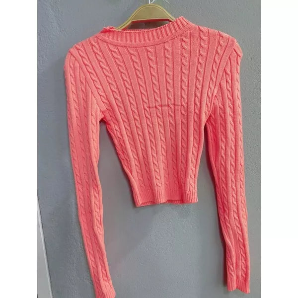 Blusa de Inverno Tricô Cropped Manga Longa