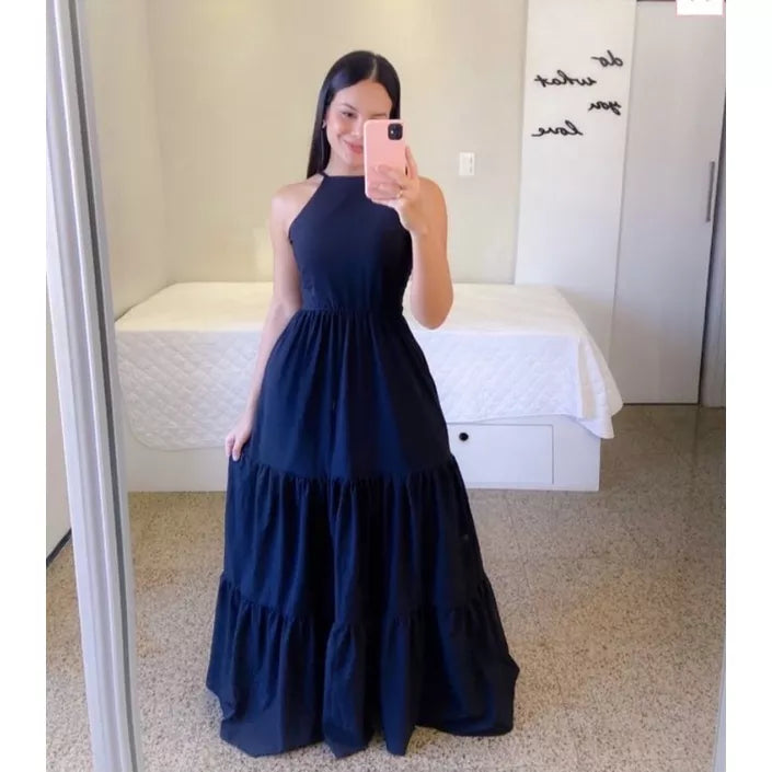 Vestido Longo Lastex  Tons