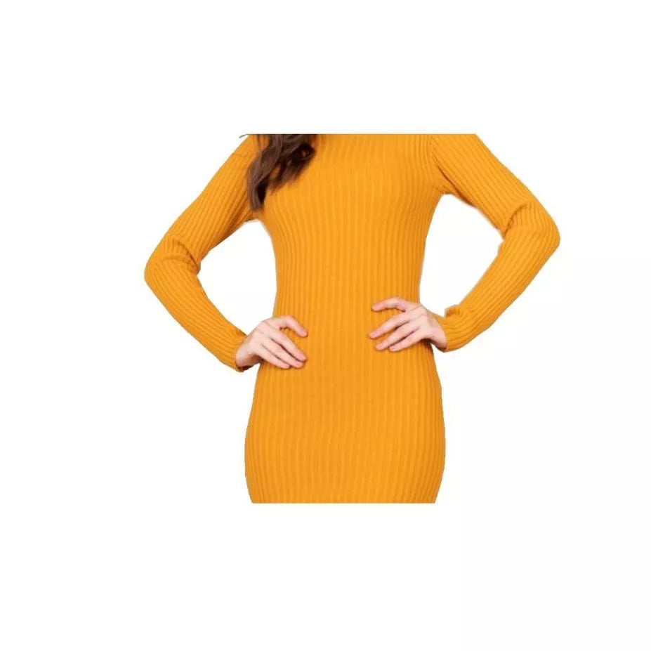 Vestido Midi Canelado Manga Longa Coleção de Inverno