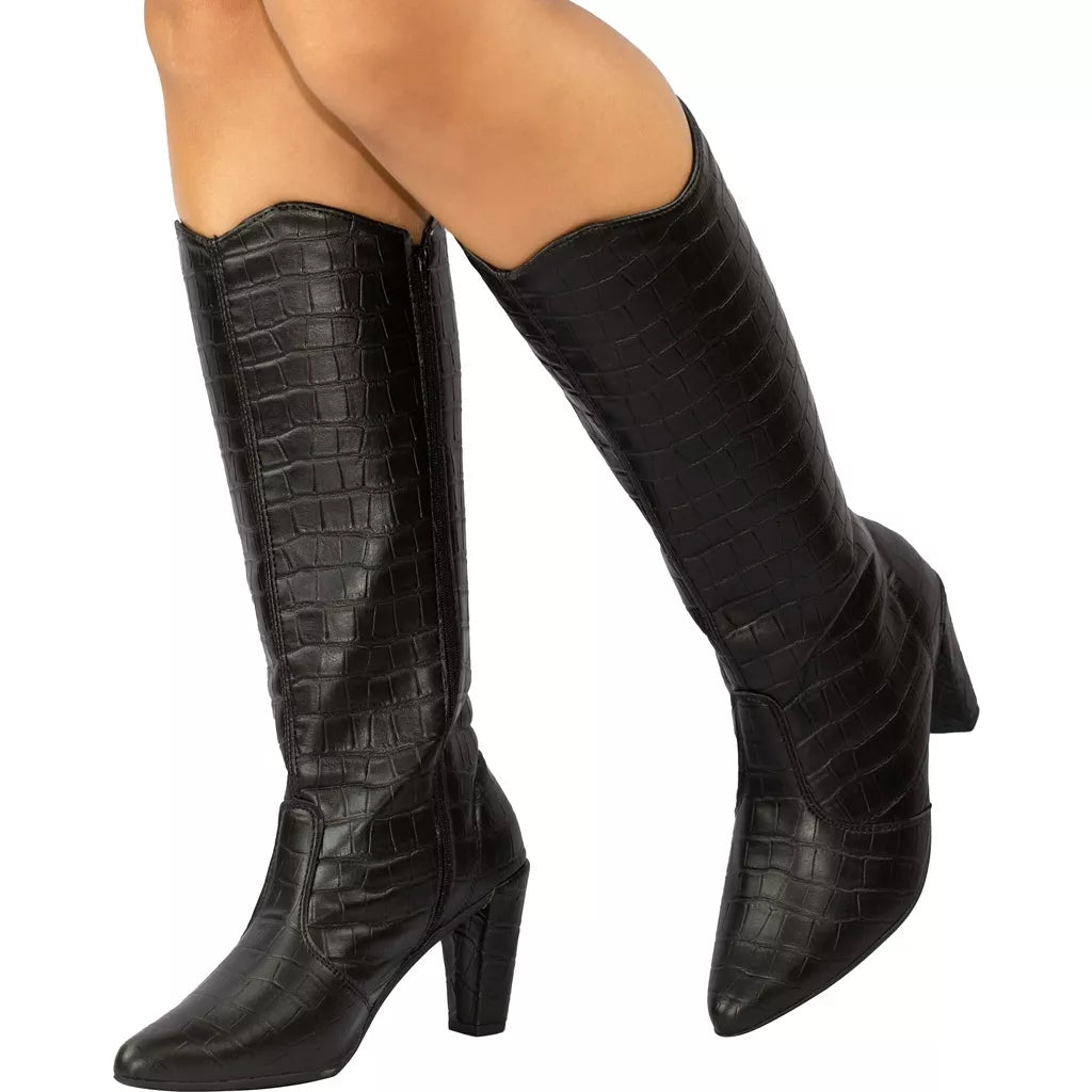 Bota Cano Longo Bico Fino Saltinho Confortável Inverno