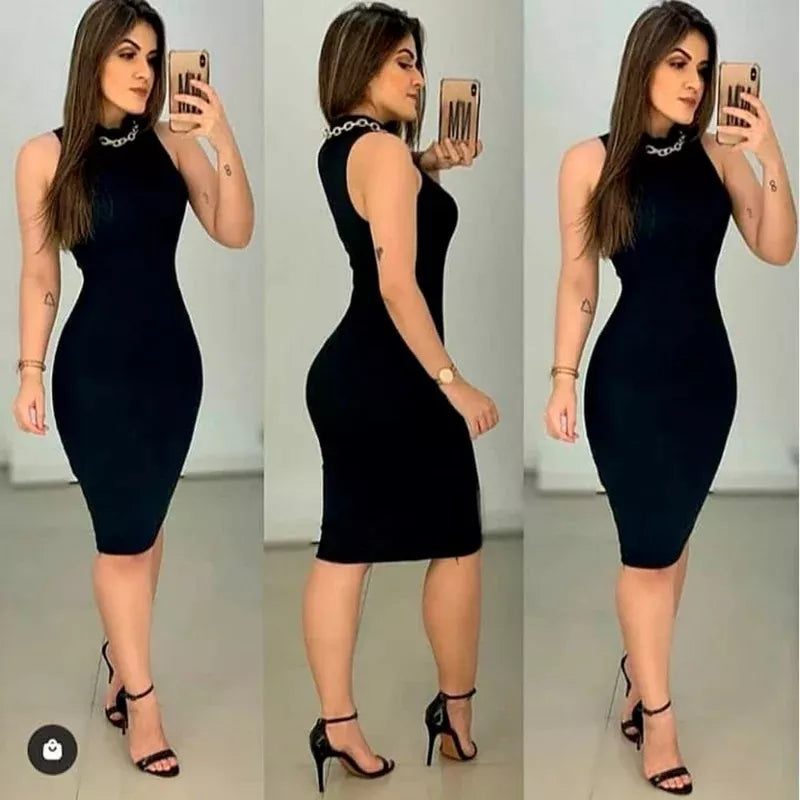 Vestido MIDI Gola Alta Regata Canelado