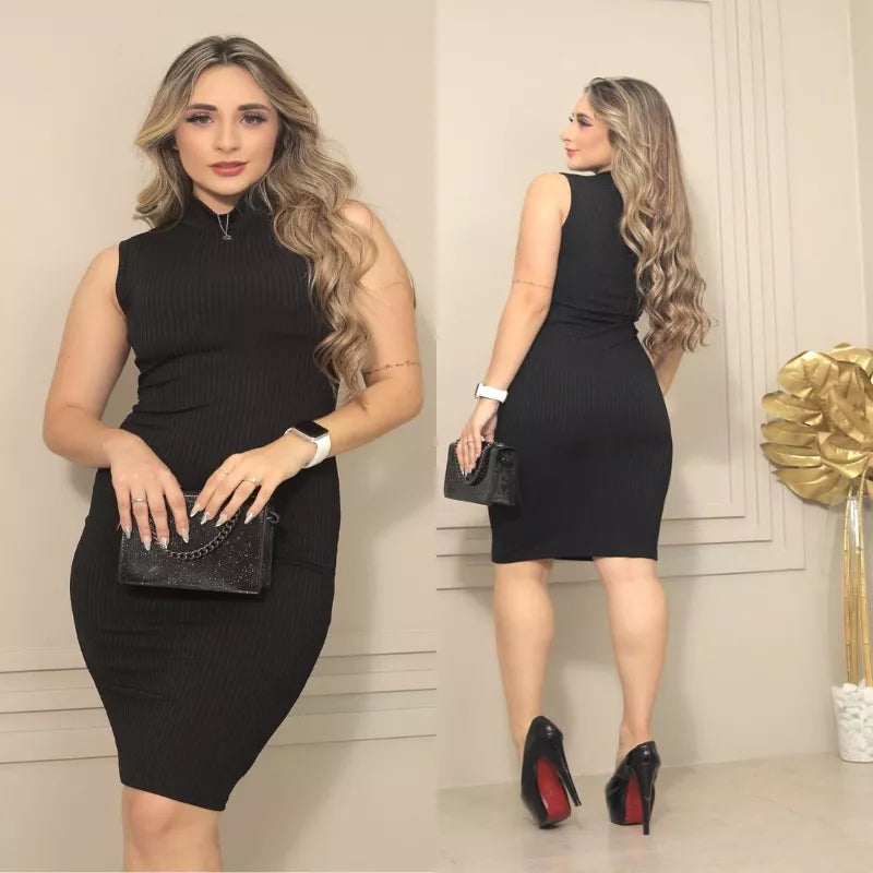 Vestido MIDI Gola Alta Regata Canelado