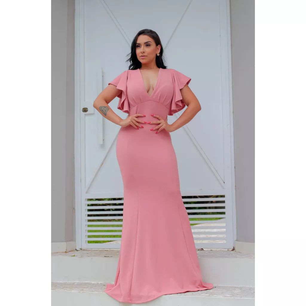 Vestido Longo com Decote Rosê