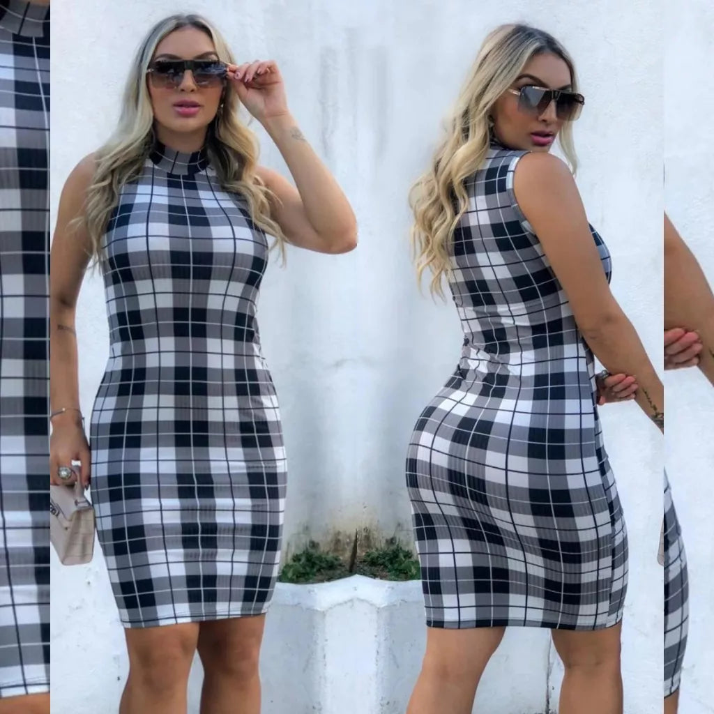Vestido MIDI Gola Alta Regata Canelado