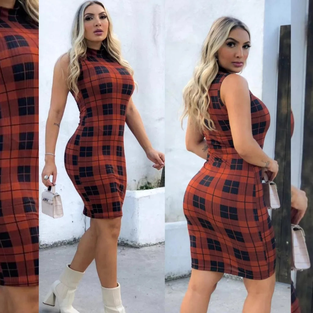 Vestido MIDI Gola Alta Regata Canelado
