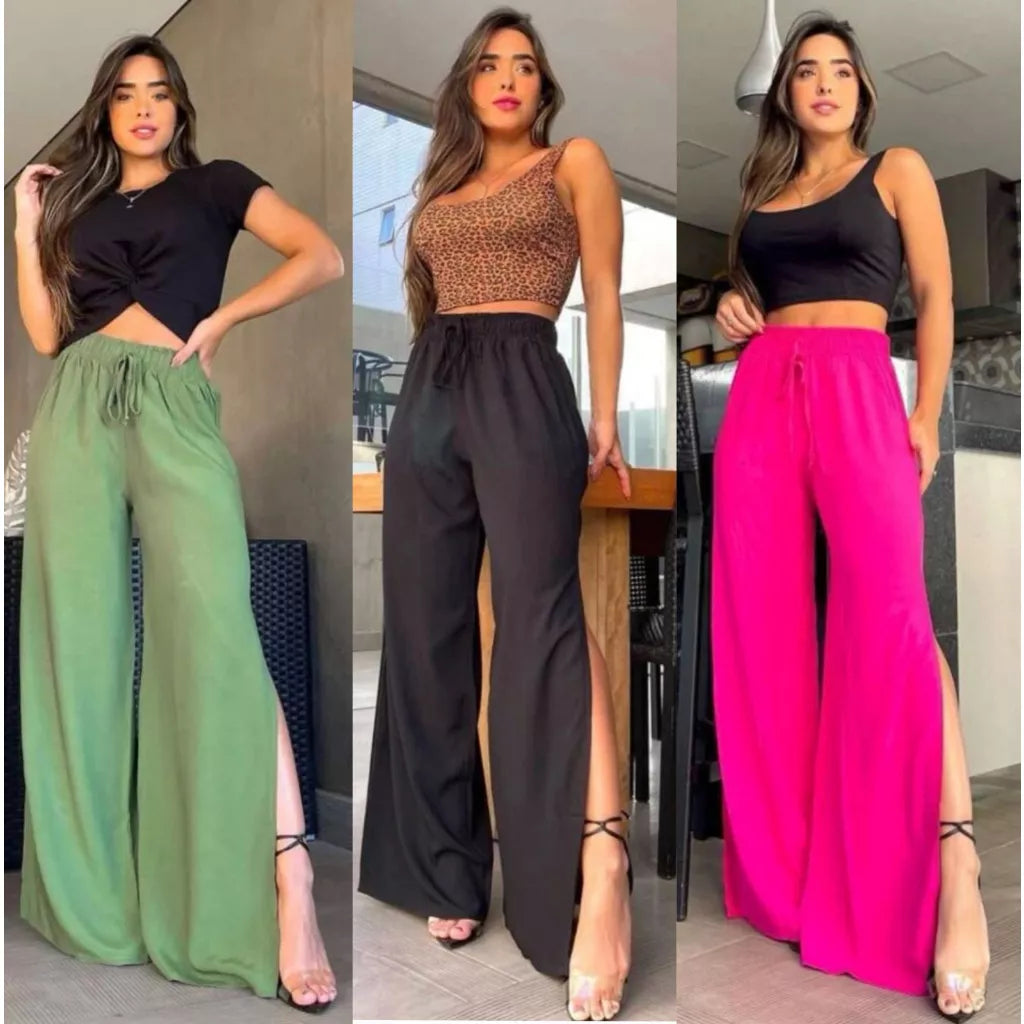 Calça Pantalona Fendas Laterais