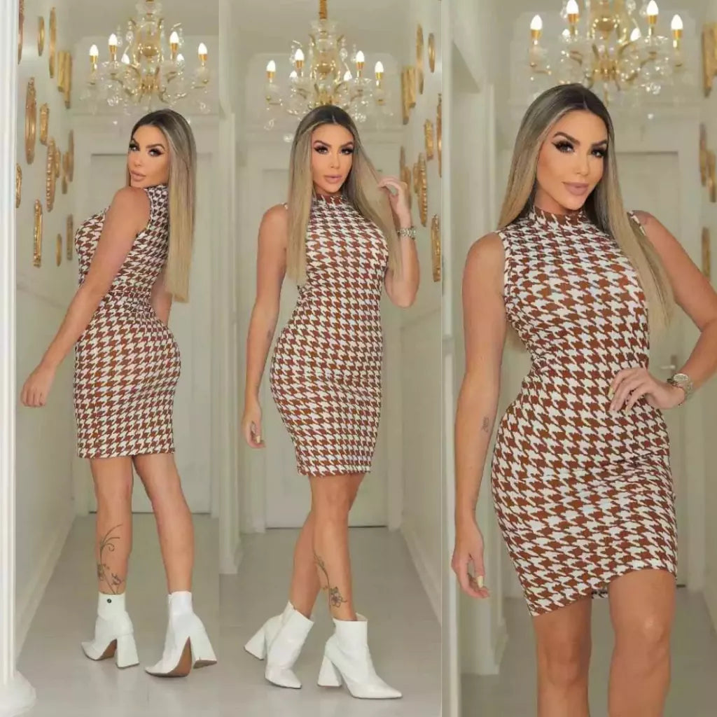 Vestido MIDI Gola Alta Regata Canelado
