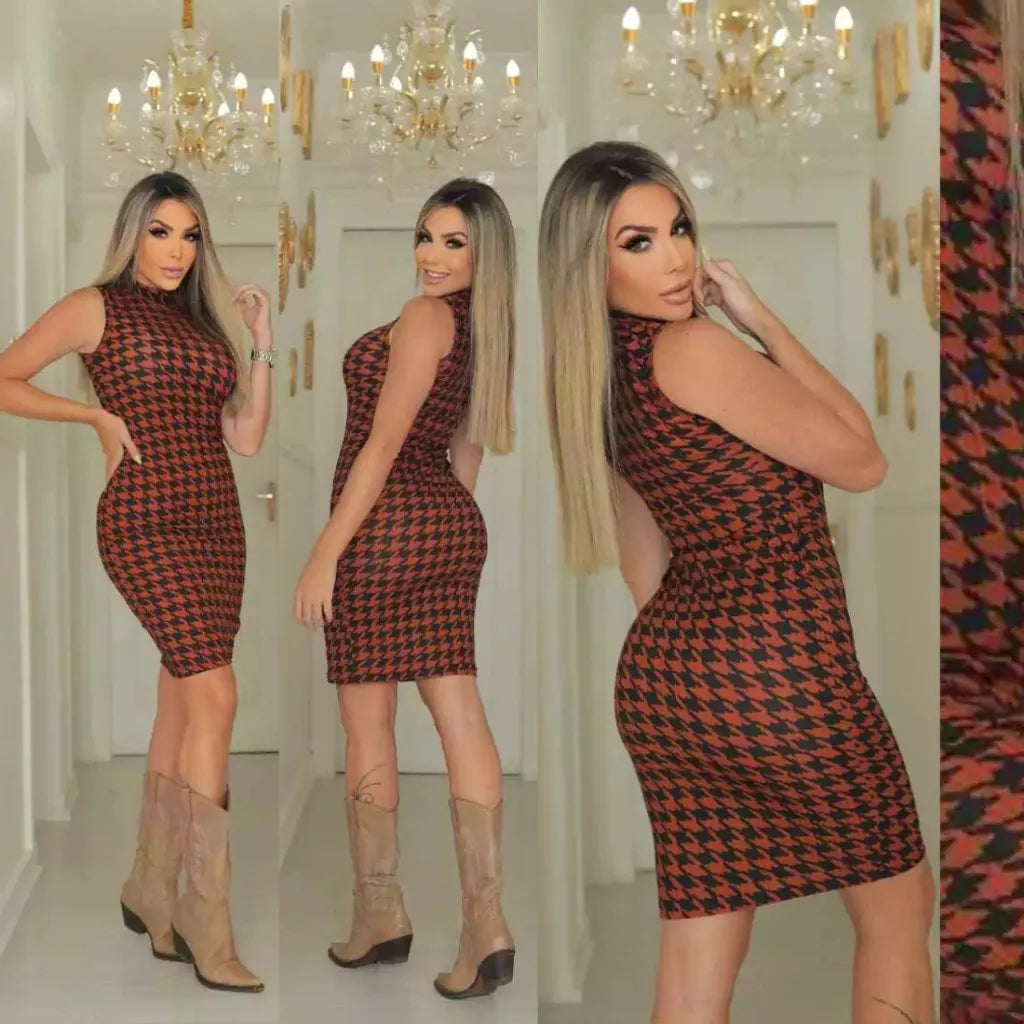 Vestido MIDI Gola Alta Regata Canelado