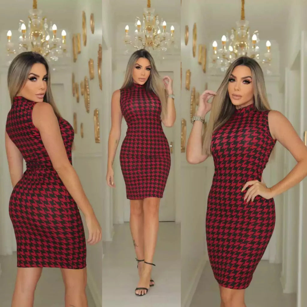 Vestido MIDI Gola Alta Regata Canelado