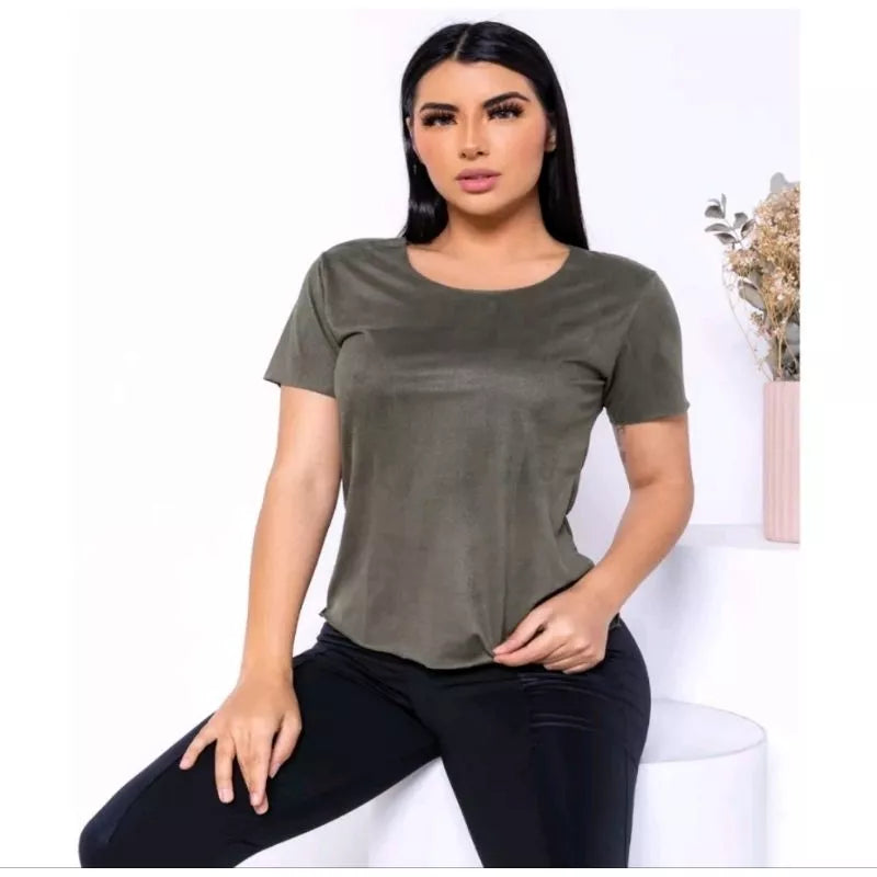 Blusa Suede T-shirt Manga Curta