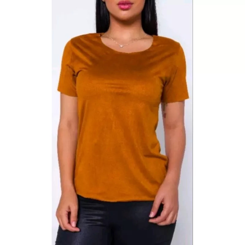 Blusa Suede T-shirt Manga Curta