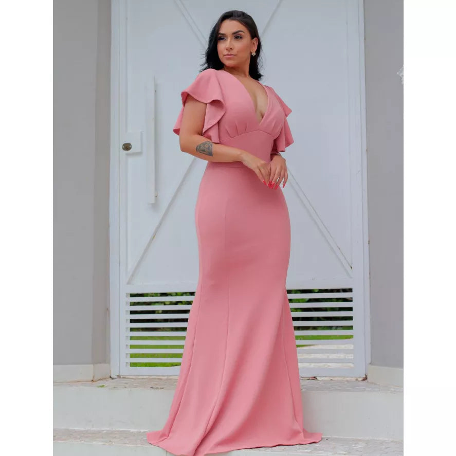 Vestido Longo com Decote Rosê