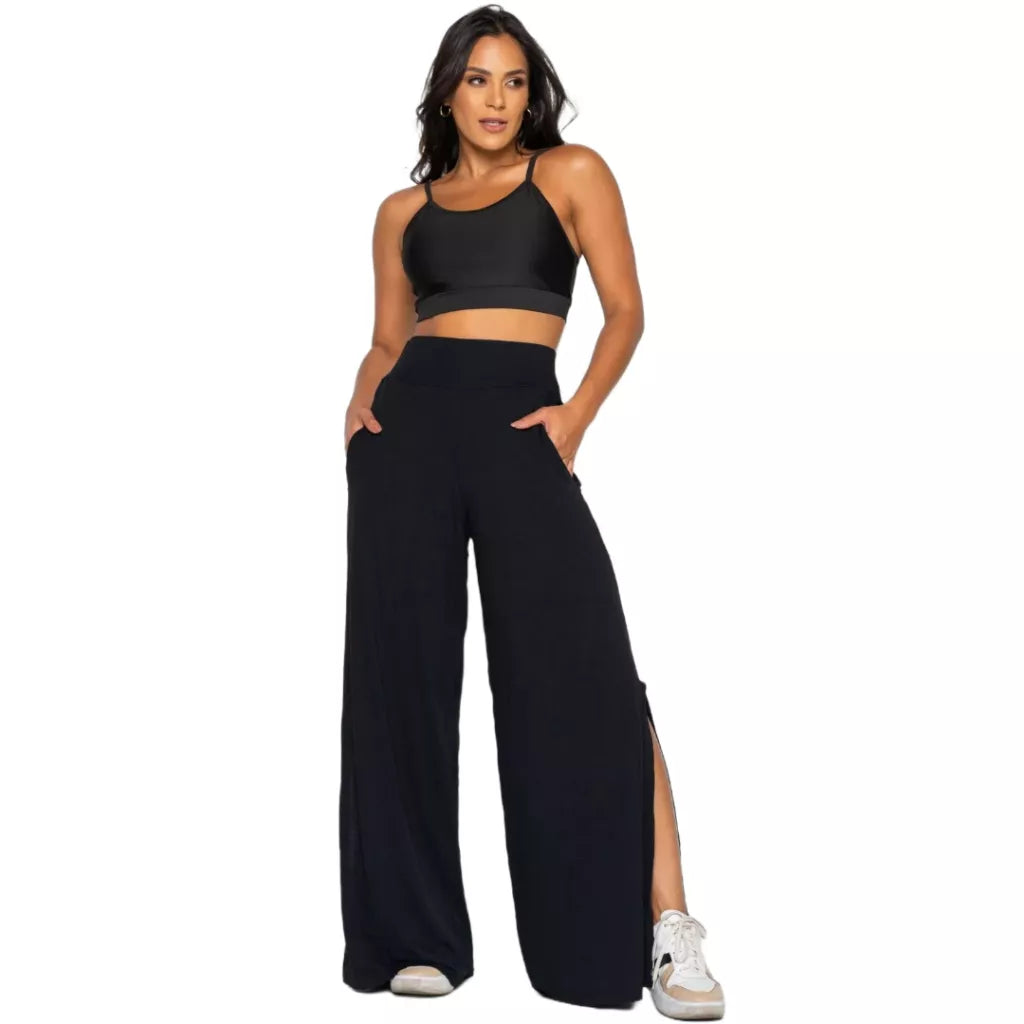 Calça Pantalona Fendas Laterais