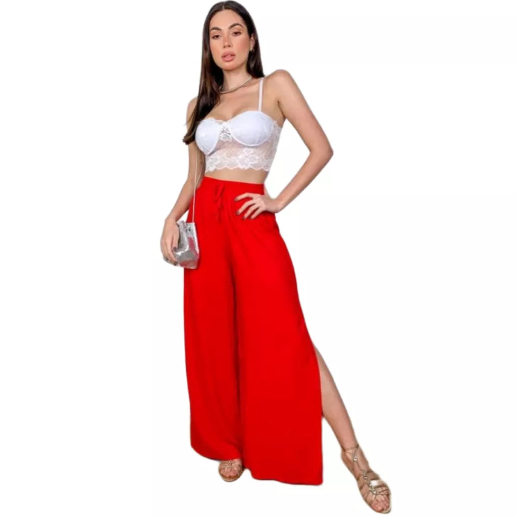 Calça Pantalona Fendas Laterais