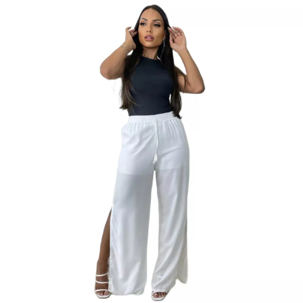 Calça Pantalona Fendas Laterais