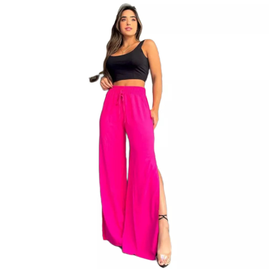 Calça Pantalona Fendas Laterais