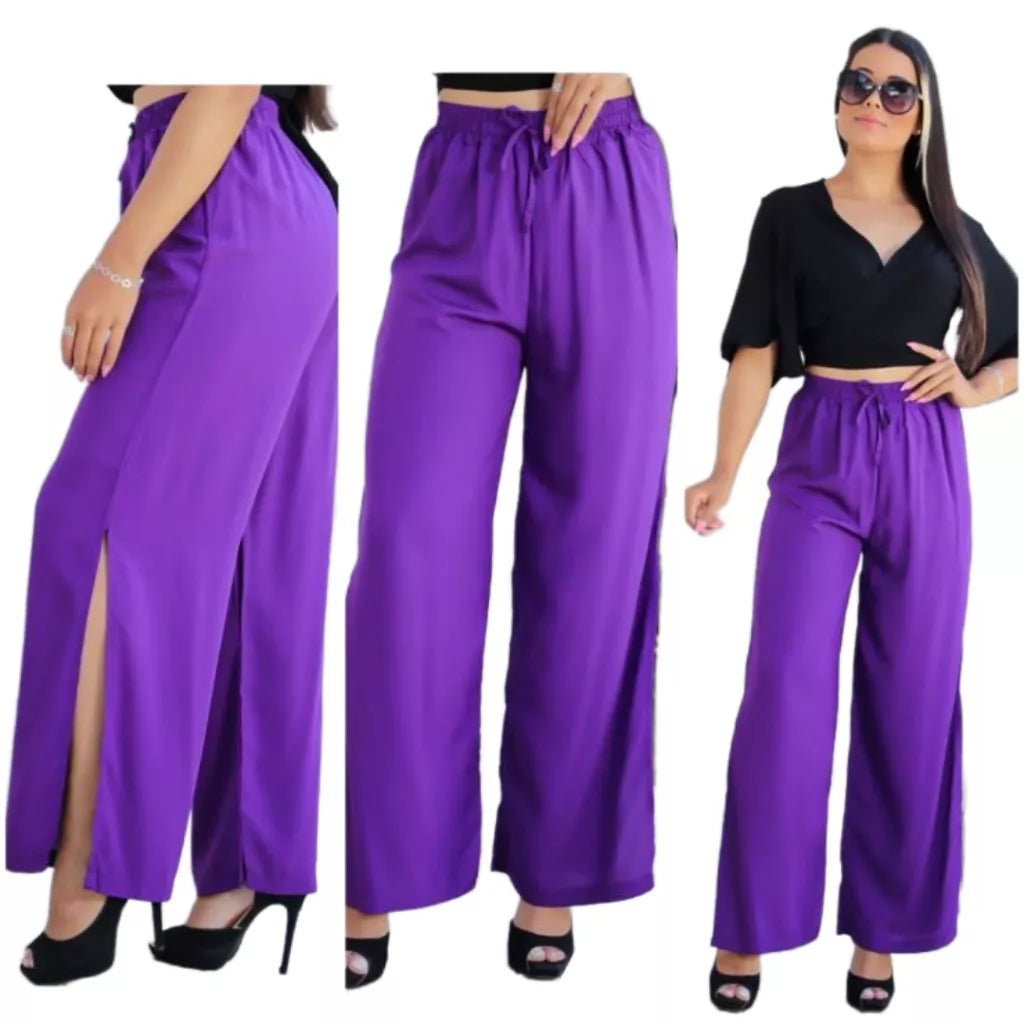 Calça Pantalona Fendas Laterais