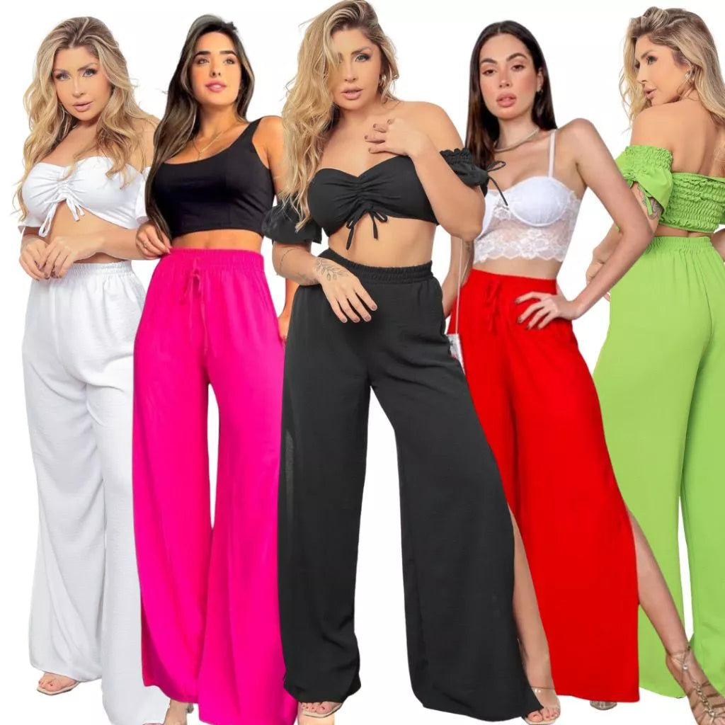 Calça Pantalona Fendas Laterais