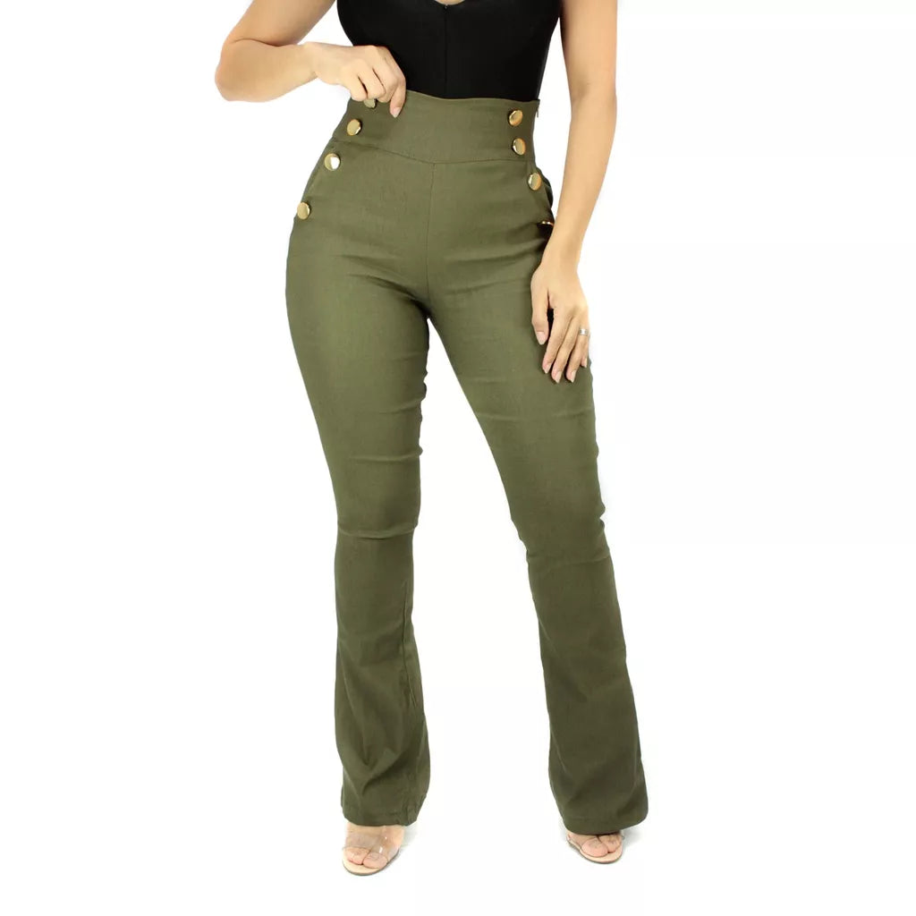 Calça Flare Feminina Botões Bengaline Inverno
