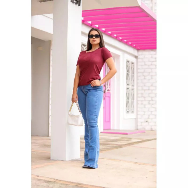 Blusa Suede T-shirt Manga Curta