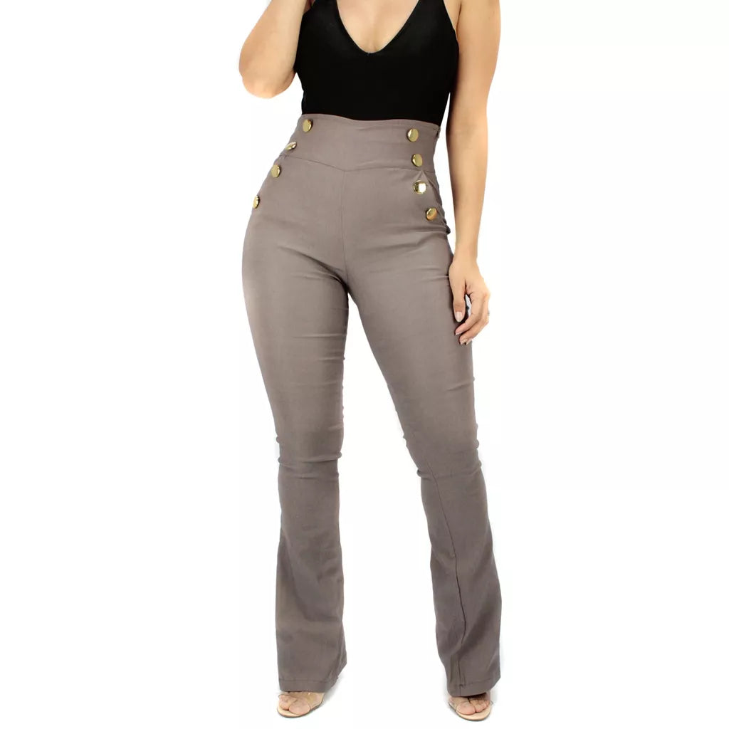Calça Flare Feminina Botões Bengaline Inverno