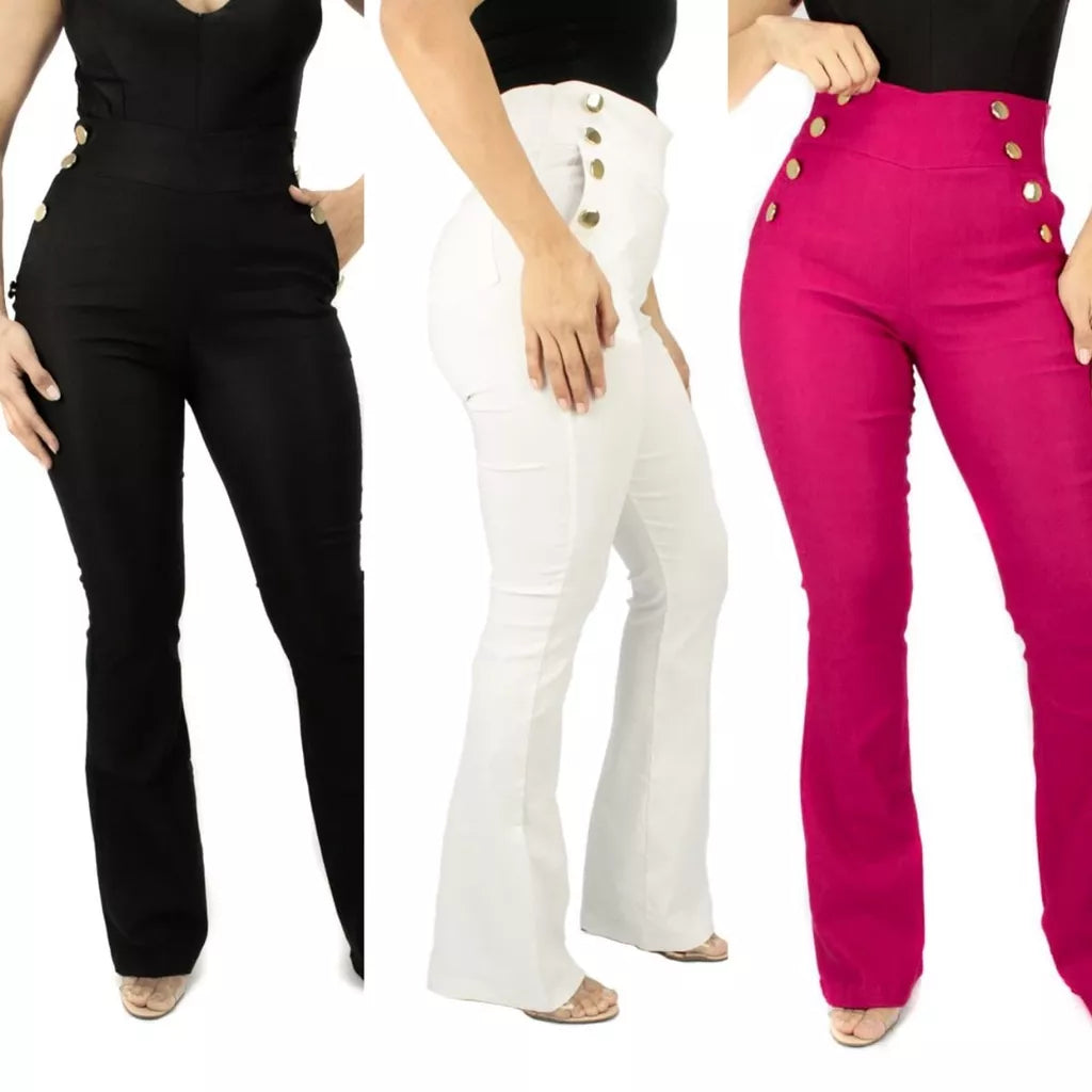 Calça Flare Feminina Botões Bengaline Inverno