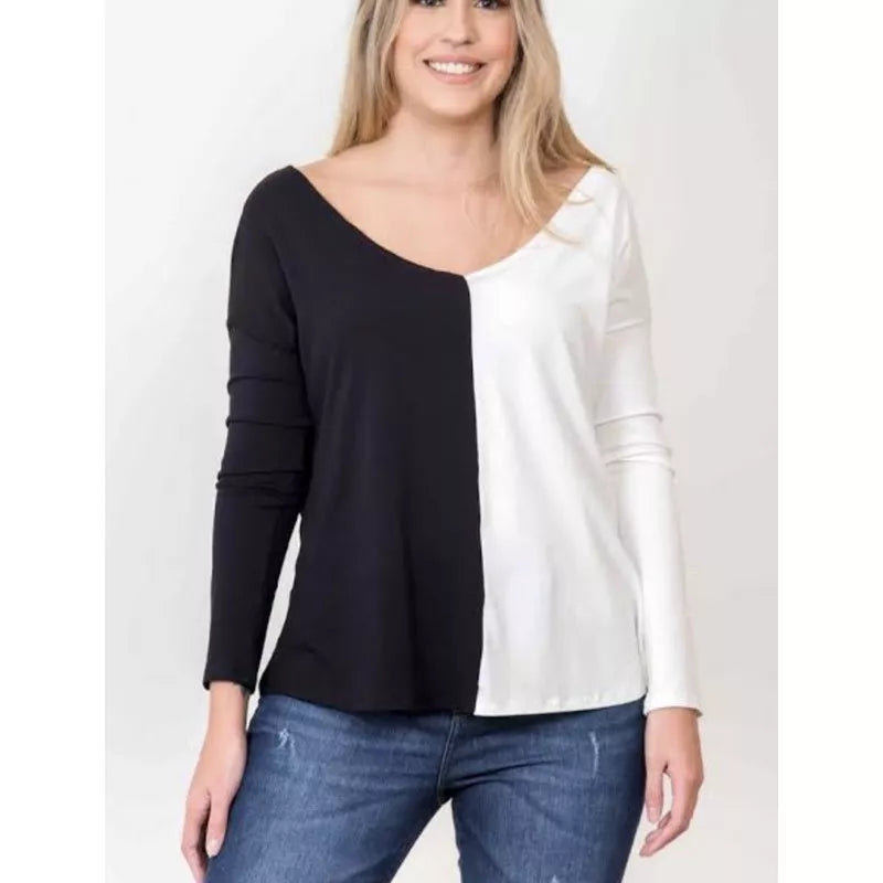 Blusa Manga Longa Bicolor