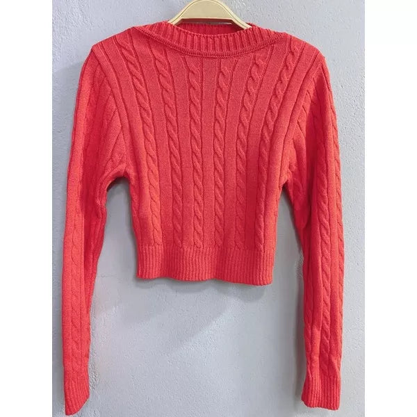 Blusa de Inverno Tricô Cropped Manga Longa