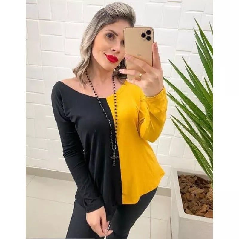 Blusa Manga Longa Bicolor